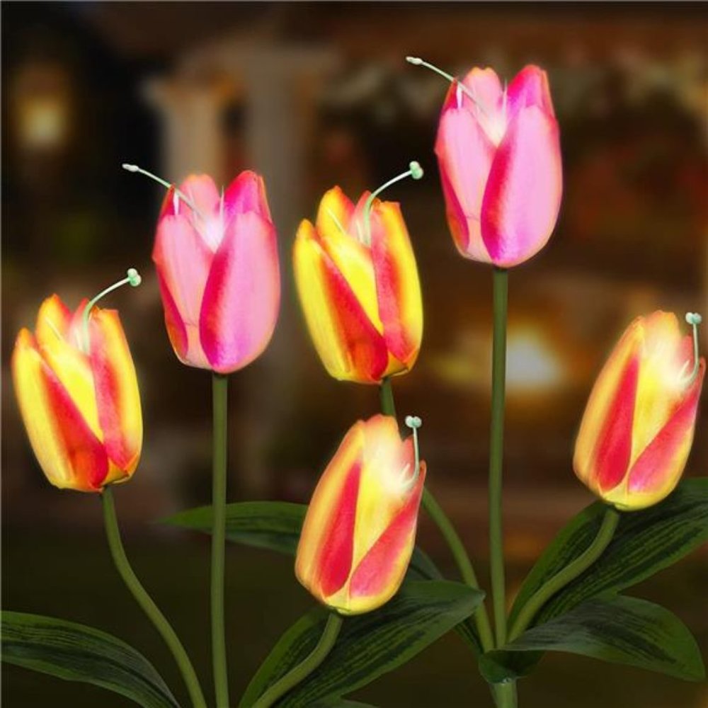2 Pack Solar Tulips Light Outdoor Warm White LED Solar Flower Light Waterproof